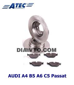 Комплект задни спирачни дискове и накладки за AUDI A4 B5 A6 C5 VW PASSAT ATEC GERMANY
